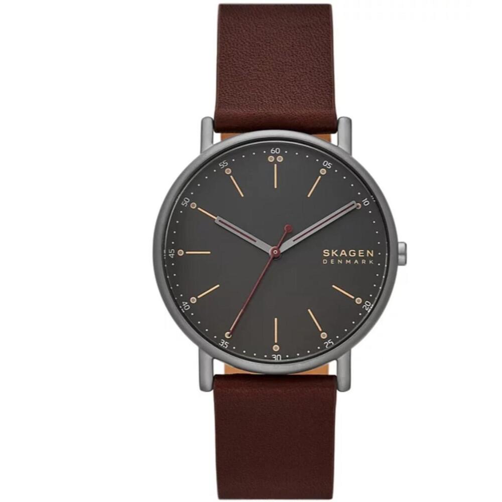 SkagenWomen'sSignaturThree-HandRedWoodLeatherStrapWatch,40mm
